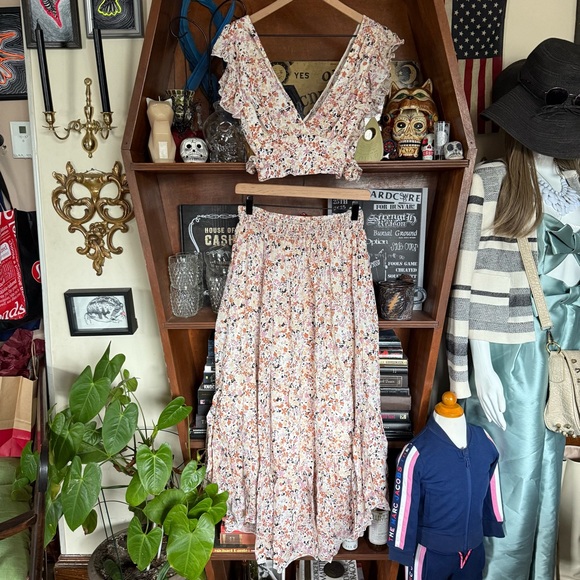 Free People - Pretty Daze Ivory Floral Print Two-Piece Dress - size medium - Picture 12 of 13